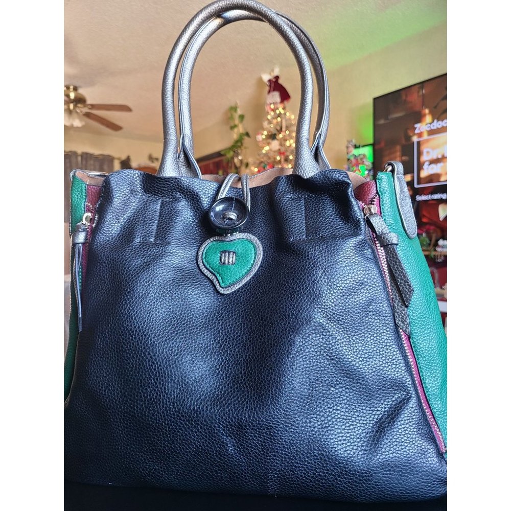 Unbranded Hunter/Eggplant/Navy/Silver Faux Leather Expandable Tote